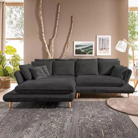 Narożnik MONTE Lewostronny z funkcją spania, pojemnikiem i poduszkami, Sorriso 20 Ciemno szary WERSAL