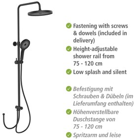 Czarny zestaw prysznicowy ze stali nierdzewnej 120 cm Soft Water – Wenko