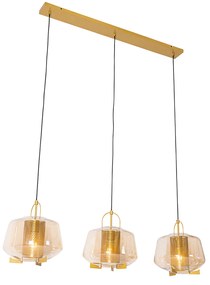 Lampa wisząca złota z bursztynowym szkłem 30 cm owalna 3-światłowa - Kevin