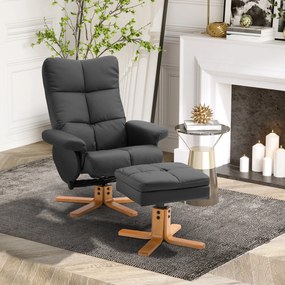 HOMCOM Fotel relaksacyjny TV z funkcją obrotu 360° i podnóżkiem Rozkładany Czarny Drewniana rama 80x86x99cm | Aosom PL