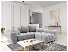 Jasnoszary rozkładany narożnik z aksamitnym obiciem Windsor &amp; Co Sofas Nuage, prawostronny