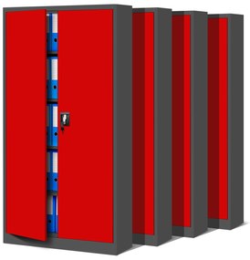 Zestaw 4x biurowa szafa metalowa na akta JAN H, 900 x 1950 x 400 mm, antracytowo-czerwona