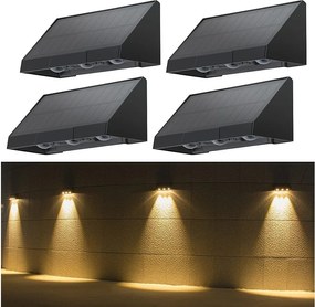 NETTLIFE Lampy solarne do ogrodu zewnętrznego - 4 lampy ścienne LED Solar 2 tryby 3000K Ciepła biel