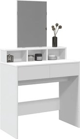 Biała toaletka 80x41x144,5 cm z lustrem i 2 szufladami, praktyczne przechowywanie z drewna inżynieryjnego