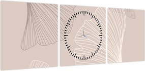 Obraz - Beżowe liście N⁰6 (z zegarem) (90x30 cm)