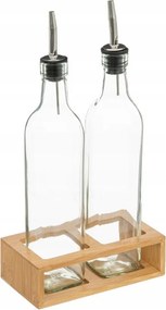Butelki na olej i ocet w bambusowym stojaku GUSTO, 2x 480 ml