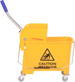 HOMCOM Profesjonalny Wózek do Sprzątania z Wiadrem i Praską Kolor Żółty 63x27x67cm | Aosom PL
