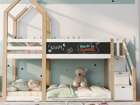 Łóżko piętrowe 2 x 90 x 200 cm - 3 szuflady - 2 x stelaż - kolory: naturalny i biały