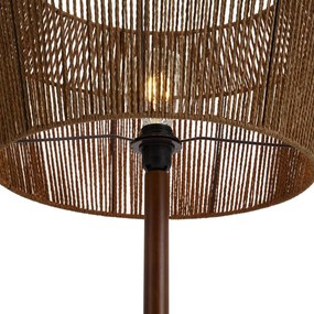 Lampa podłogowa drewno orzechowe z brązowym abażurem z papierowego sznurka 50/50/30 - Mels