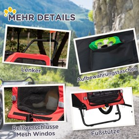 PawHut Przyczepa rowerowa dla dzieci, z odblaskami, 1 flaga, 170 cm x 77 cm x 90 cm, Czerwony