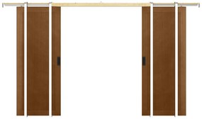 Drzwi przesuwne podwójne chowane w ścianie z MDF i drewna naturalny ciemny - 2 x wys. 205 x szer. 63 cm - SANDORA