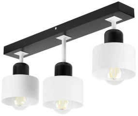 Biało-czarna lampa sufitowa, trzypunktowy spot DWE50x7SC z drewna i me