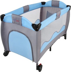 Łóżeczko turystyczne podróżne, niebiesko-szare