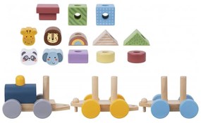 Tooky toy kolejka drewniana ze zwierzątkami  klocki układanka montessori