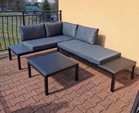 Zestaw 2 x Sofa Narożna Dwuosobowa Stalowa VENTO Stolik Kawowy Czarny