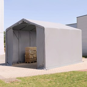 TOOLPORT 3x6m Hala namiotowa - 3,0 m wysokość ścian bocznych z bramą na zamek błyskawiczny, PVC 850, szary, ze statyką (podłoże gruntowe) - (93843)