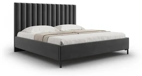 Ciemnoszare tapicerowane łóżko dwuosobowe ze schowkiem i stelażem 200x200 cm Casey – Mazzini Beds