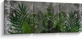 Obraz - Betonowa ściana z roślinami (z zegarem) (90x30 cm)