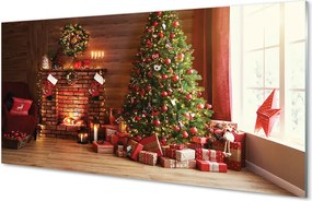 Panel szklany do Kuchni Przytulny Salon z Kominkiem