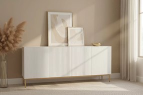 Komoda Nicole 200 cm na metalowych nogach - biały mat / złote nóżki