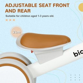 AIYAPLAY Rower biegowy, regulowane siedzisko, ciche koła, dla dzieci 1-3 lata, do 20 kg, Brązowy/Biały