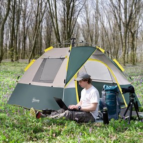 Outsunny Namiot kempingowy 3-4 osoby kopuła poliester zielony 205x195x135cm | Aosom PL