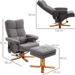HOMCOM Fotel masujący z podnóżkiem nachylenie 145 stopni sztuczna skóra ciemnoszary 80x86x90cm | Aosom PL