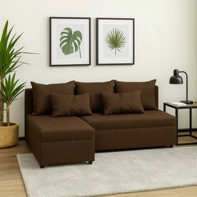 Wolnostojący narożnik wypoczynkowy L z funkcją spania - FELIX, brązowy - Sawana 26, lewy