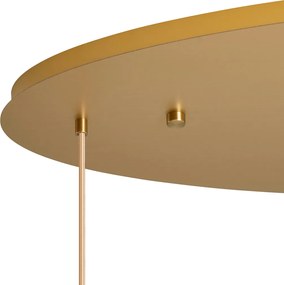 Lampa wisząca w stylu Art Deco mosiężna z owalną płytą sufitową i bursztynowym szkłem 6-punktowa - Douglass