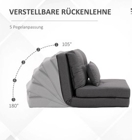 HOMCOM Materac składany 2 w 1 z poduszką wielofunkcyjny do spania ciemnoszary 60x80x56 cm | Aosom PL