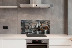 Panel szklany do Kuchni Nocny Pejzaż Miejski z Mostem