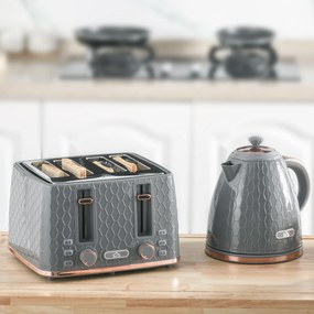HOMCOM Zestaw kuchenny 2-w-1, toster i czajnik, wiele opcji, 1,7 L, 4 kromki tostów jednocześnie, plastik, Szary