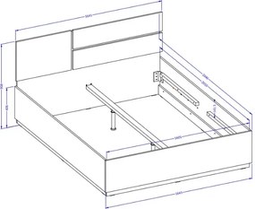 Łóżko CROSS 160x200 dąb wotan/czarne z pojemnikiem HELVETIA
