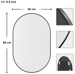 Owalne lustro na ścianę OLVANI 80x40 cm z czarną ramą