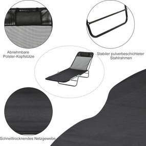 Outsunny Składany Leżak Ogrodowy Czarny Elegancja i Wygoda 182x56x28cm | Aosom PL