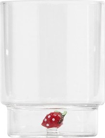 Zafferano Teca Frutta zestaw 6 szklanek 35 cl, szkło borokrzemianowe z podwójnym dnem, ręcznie zdobione truskawki