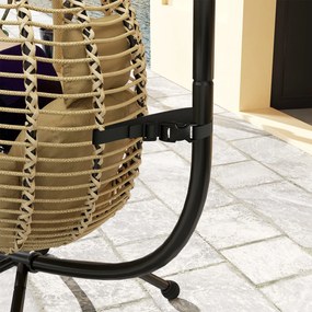 Outsunny Fotel wiszący z ramą, składany jajowaty fotel wiszący z zdejmowanym siedziskiem uchwyt na kubek lina zabezpieczająca beżowy | Aosom PL