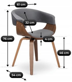 Krzesło Tapicerowane z Drewna Giętego Do Jadalni GARY Szare/Orzech Nowoczesne Loft