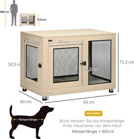 PawHut Klatka dla psa, Nowoczesny design, zamykana, 2 drzwi, 94 cm x 60 cm x 71,5 cm, Naturalny + Czarny