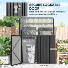 Outsunny Skrzynia na Kosze na Śmieci na 2 Pojemniki z Pokrywą, Zamknięciem i Ochroną, Ciemnoszary | Aosom PL