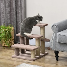 PawHut Drabinka dla Kotów z 3 Stopniami i Piłką, Do 5 kg, 45x40x48cm, Brązowa