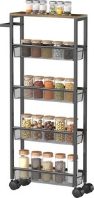 HOMCOM Wózek kuchenny serwisowy 5 poziomów, wózek regał kuchenny z blatem, kółka, uchwyt 47 x 13 x 96,5 cm, Czarny