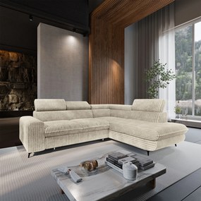 Masseno Narożnik VELISS z funkcją spania i pojemnikiem na pościel Rozkładana sofa do Salonu - Kremowy, TILIA 03