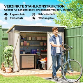 Outsunny Metalowy domek narzędziowy 2,68 m², zamykany schowek z 3 drzwiami, wentylacja, dach jednospadowy, rękawice | Aosom PL