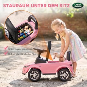 AIYAPLAY LAND ROVER DISCOVERY jeździk, jeździk z klaksonem i odgłosami silnika, schowek pod siedzeniem, 18-36 miesięcy, różowy | Aosom PL