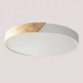 Plafon Sufitowy Led Okrągły Z Żelaza Jan Biały - Brąz Drewna & Ø40 Cm - Sklum