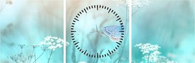Obraz - Motyl w niebieskim (z zegarem) (90x30 cm)