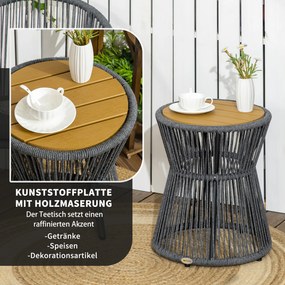 Outsunny Stół Ogrodowy Boho Rattan PE Odporny na Warunki Atmosferyczne Czarny Naturalny 39x39x49cm | Aosom PL