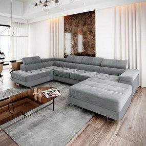 Masseno Narożnik CASONE z funkcją spania i pojemnikiem na pościel Narozniki U, Rozkładana sofa - Jasnoszary, MONOLITH 84