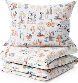 PrzytulneMieszkanie.pl PrzytulneMieszkanie.pl Bawełniana pościel do łóżeczka HAPPY FARM biała Rozmiar pościeli: 45 x 65 cm | 90 x 135 cm